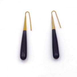 Brass Earring Long Drop Horn black