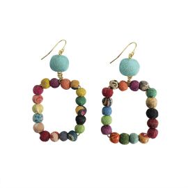 Kantha Earring, Dangling Square
