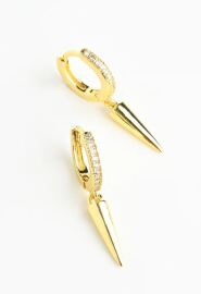 Golden Spike Paved Huggie Earrings