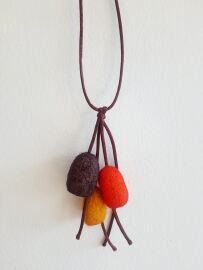 Necklace with 3 silk cocoons Orange/yellow/brown