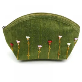 Cosmetic bag raw silk embroidered.