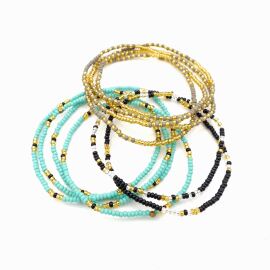 10 x Masai Bracelets, Kenia türkis/schwarz/gold/grau