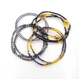 10 x Masai Bracelets, Kenia schwarz/grau/gold