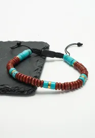 Aang Turquoise & Red Jasper Rope Beaded Bracelet