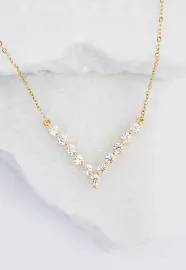 Brilliance V-Bar Chevron Zircon & Gold Necklace